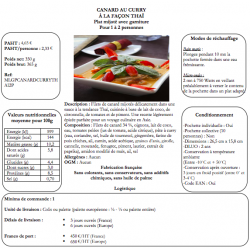 CANARD AU CURRY A LA FACON THAÏ - 350 GR - PLAT MIJOTE AVEC GARNITURE
