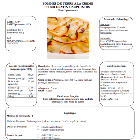 Pommes De Terre A La Creme Pour Gratin Dauphinois 300 Gr Pour 2 Personnes